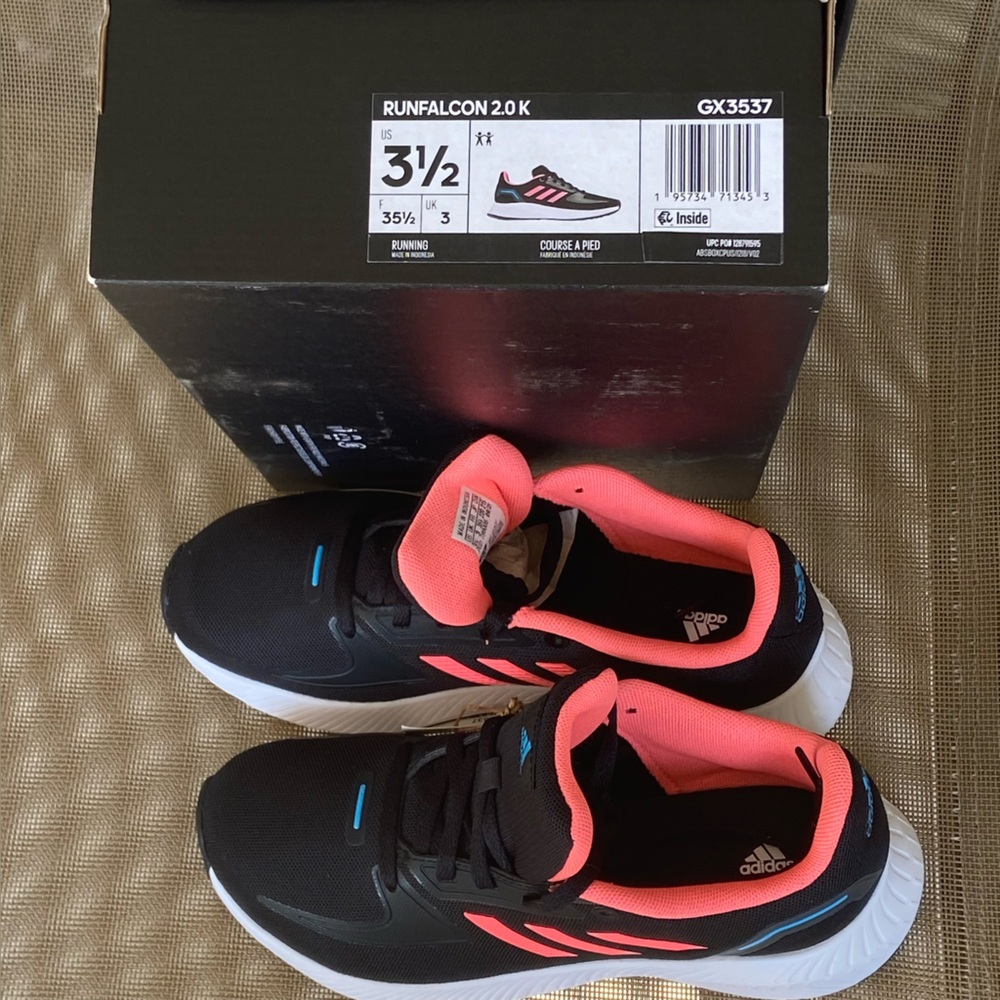 Adidas NWT Run-Falcon 2.0K Sz-3.5Y~(5Women) Striking Colors of Black/Coral/Aqua - Picture 6 of 16